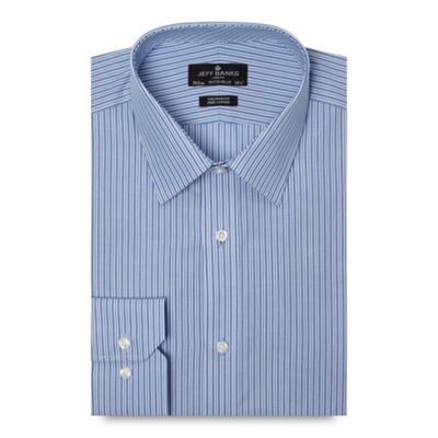 Jeff Banks Designer blue double striped tailored fit poplin shirt